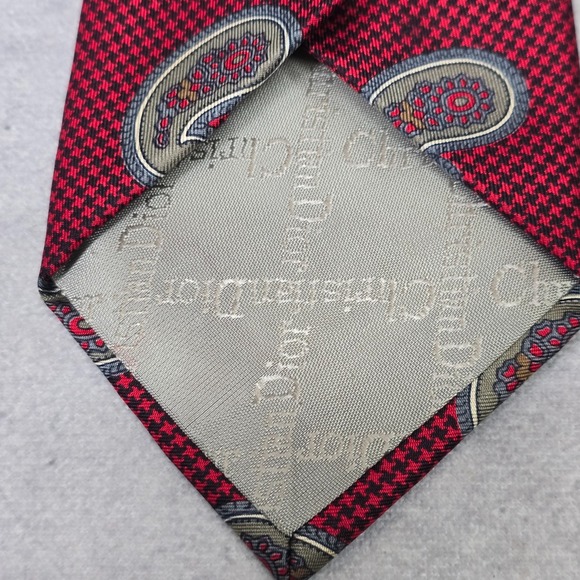 Vintage Christian Dior Tie Mens Silk Red Paisley Designer Business Formal - Picture 4 of 10